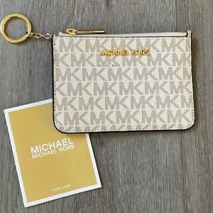 MICHAEL KORS Jet Set Small Signature Logo Coin Purse Vanilla NWT